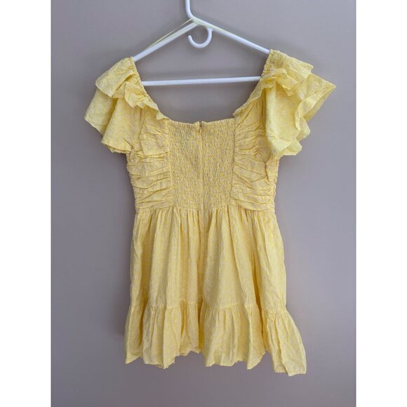 AQUA NWT Yellow Eyelet Mini Off Shoulder Dress Size XL Cottagecore Prairie Boho - Picture 6 of 13